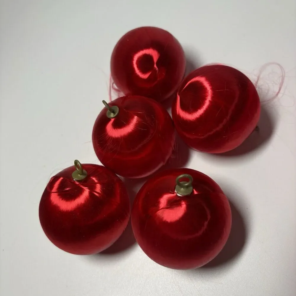Vintage Pyramid Red Satin Silk 2.5” Unbreakable Christmas Tree Ornaments